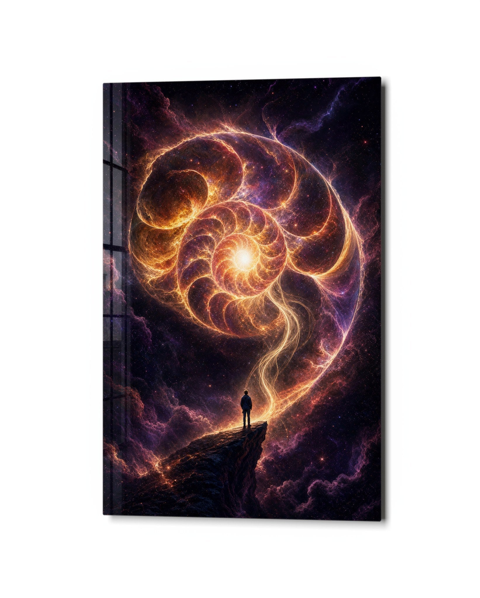 Artdesigna Beneath the Swirl glass wall art featuring intricate swirling patterns on clear glass surface.