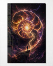 Artdesigna glass wall art titled "Beneath the Swirl" featuring vibrant, swirling glass design perfect for wall decoration.
