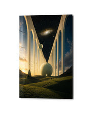 Pale Colonnade glass wall art by Artdesigna featuring abstract design with soft pastel tones, displayed hanging on a modern wall.
