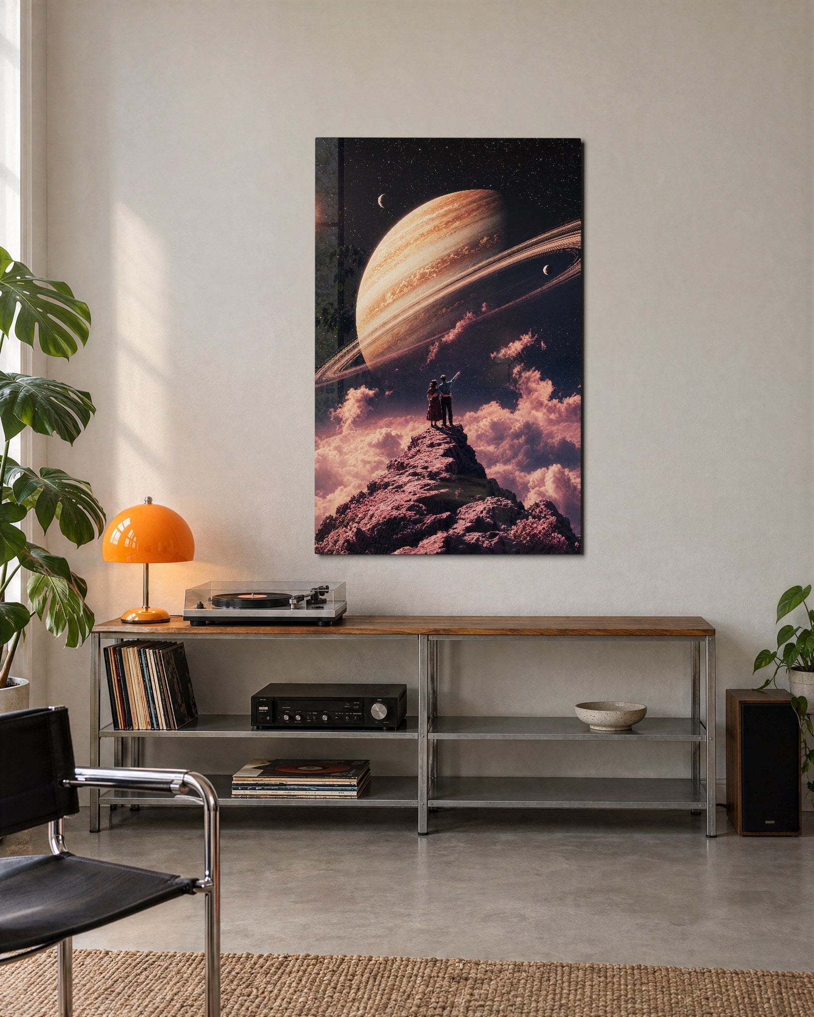 Ringed Overlook glass wall art by Artdesigna, lifestyle view