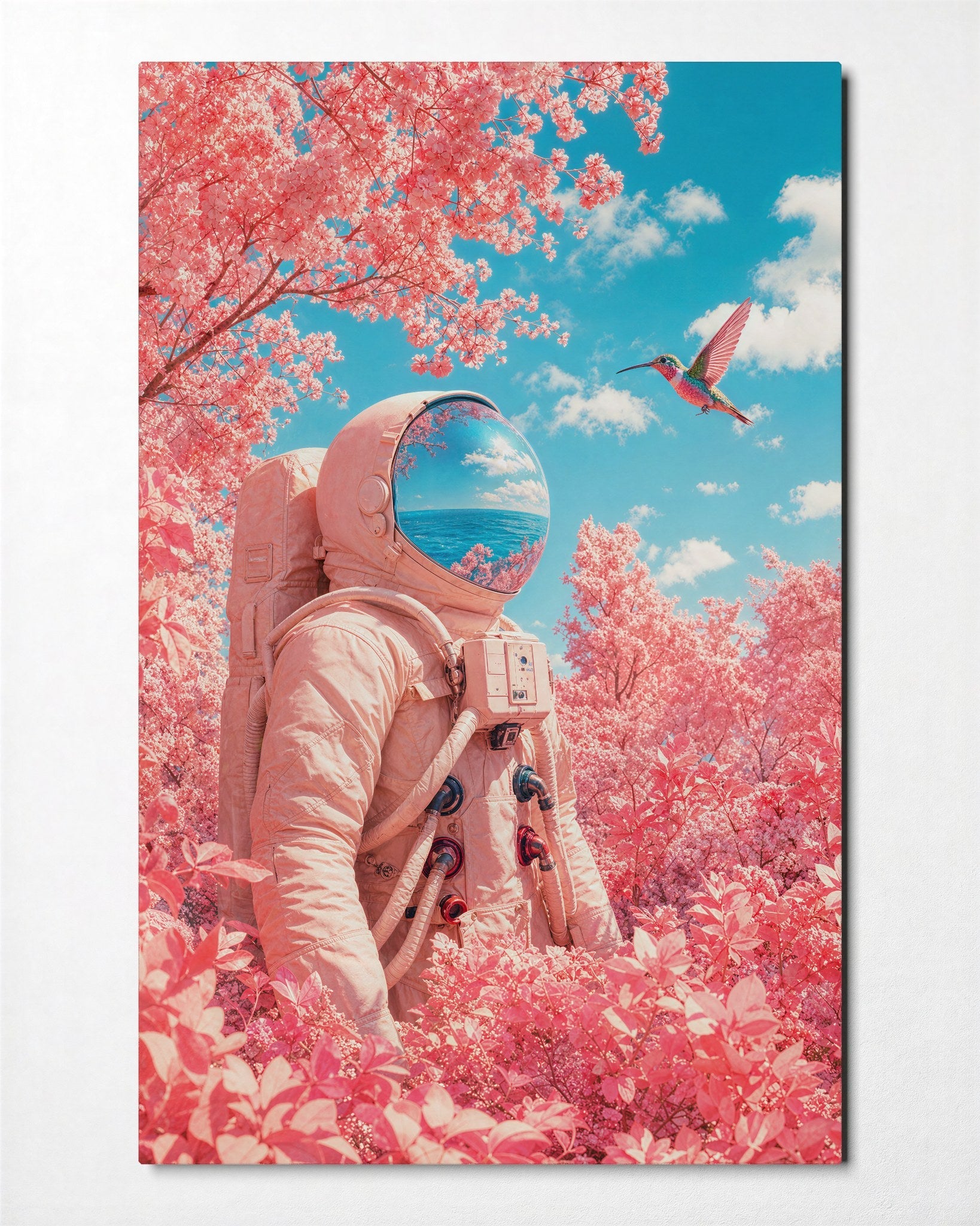 Astronaut in the Roses glass wall art by Artdesigna, front view