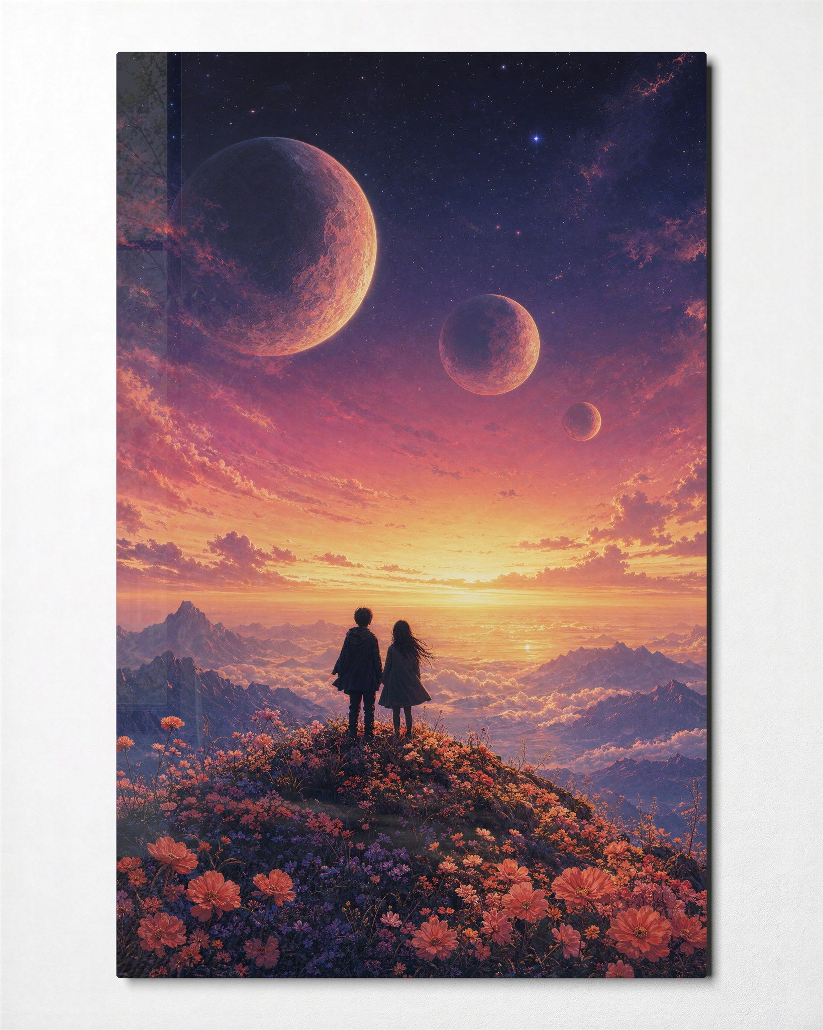 Artdesigna Hilltop Pair glass wall art featuring a scenic landscape design displayed on a white wall.