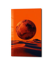 Rust Moon Above Sand glass wall art by Artdesigna, studio view
