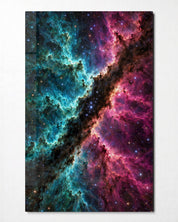 Artdesigna Divided Galaxy glass wall art featuring a vibrant galaxy design on clear glass panel.