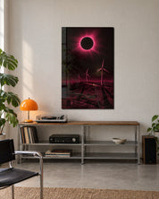 Pink Sky glass wall art by Artdesigna featuring slow blades design displayed on a modern wall in a stylish living space.