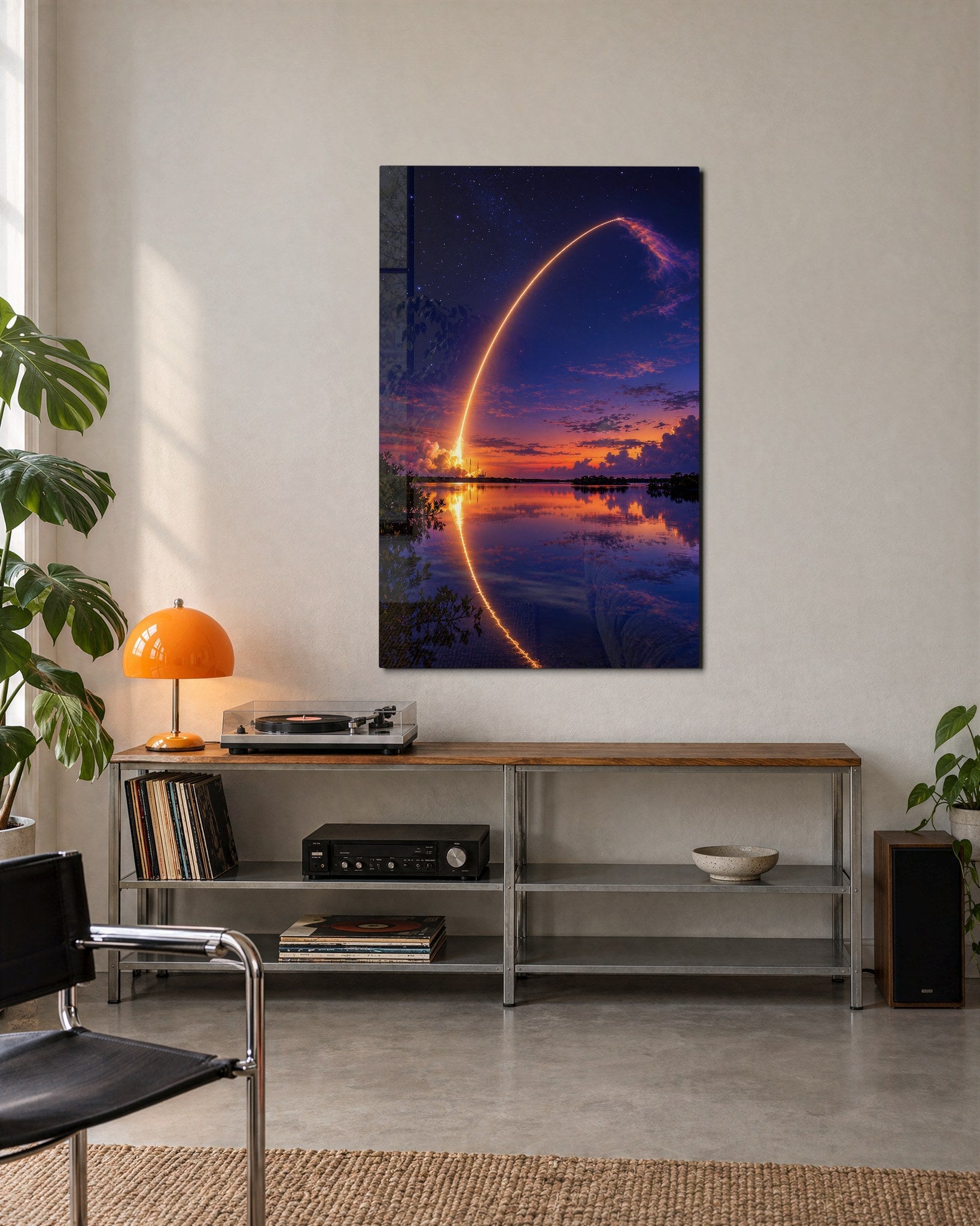 Lift-Off at Twilight glass wall art by Artdesigna, lifestyle view