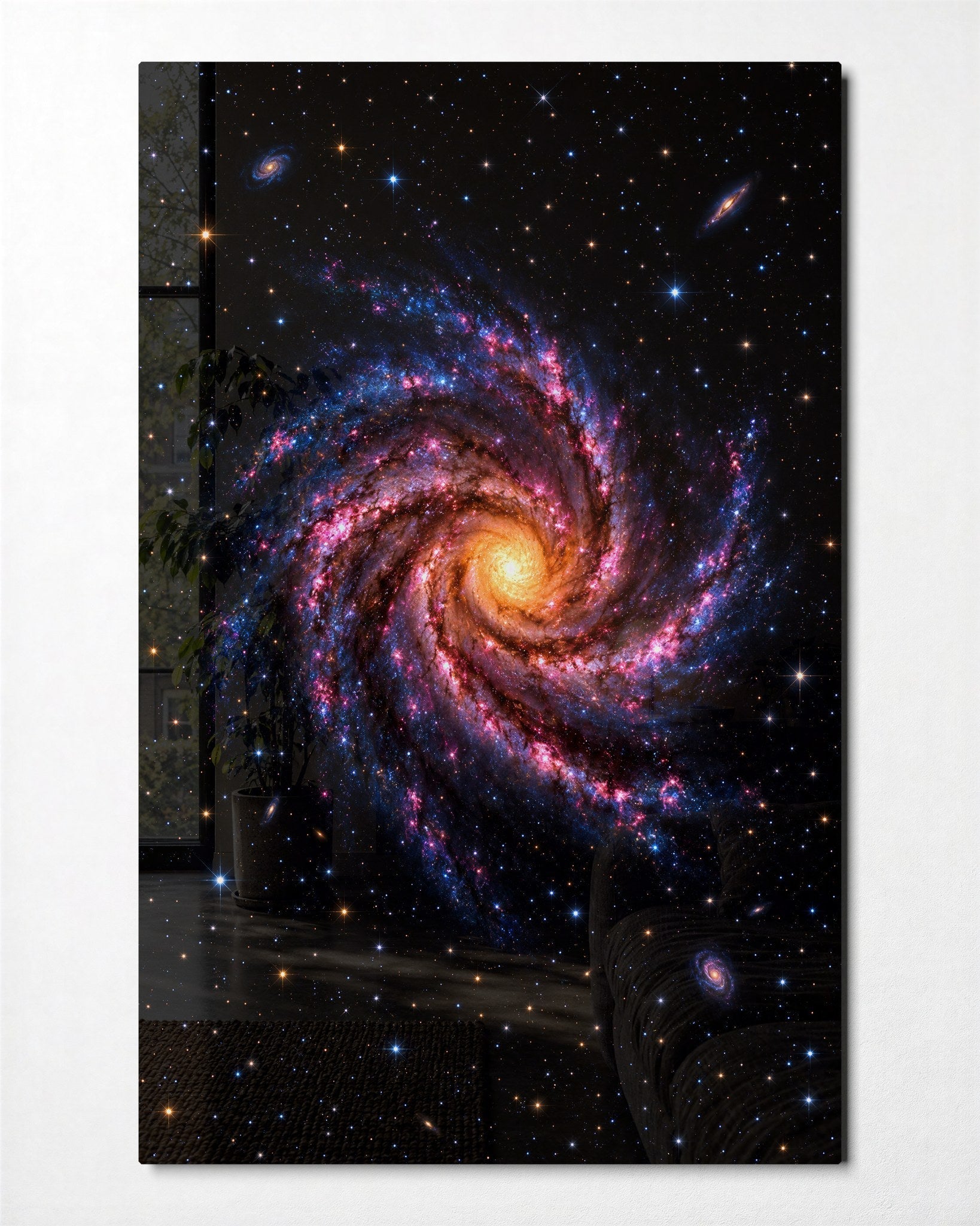 Spiral Arms of Pink glass wall art by Artdesigna, front view