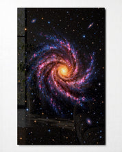 Spiral Arms of Pink glass wall art by Artdesigna, front view