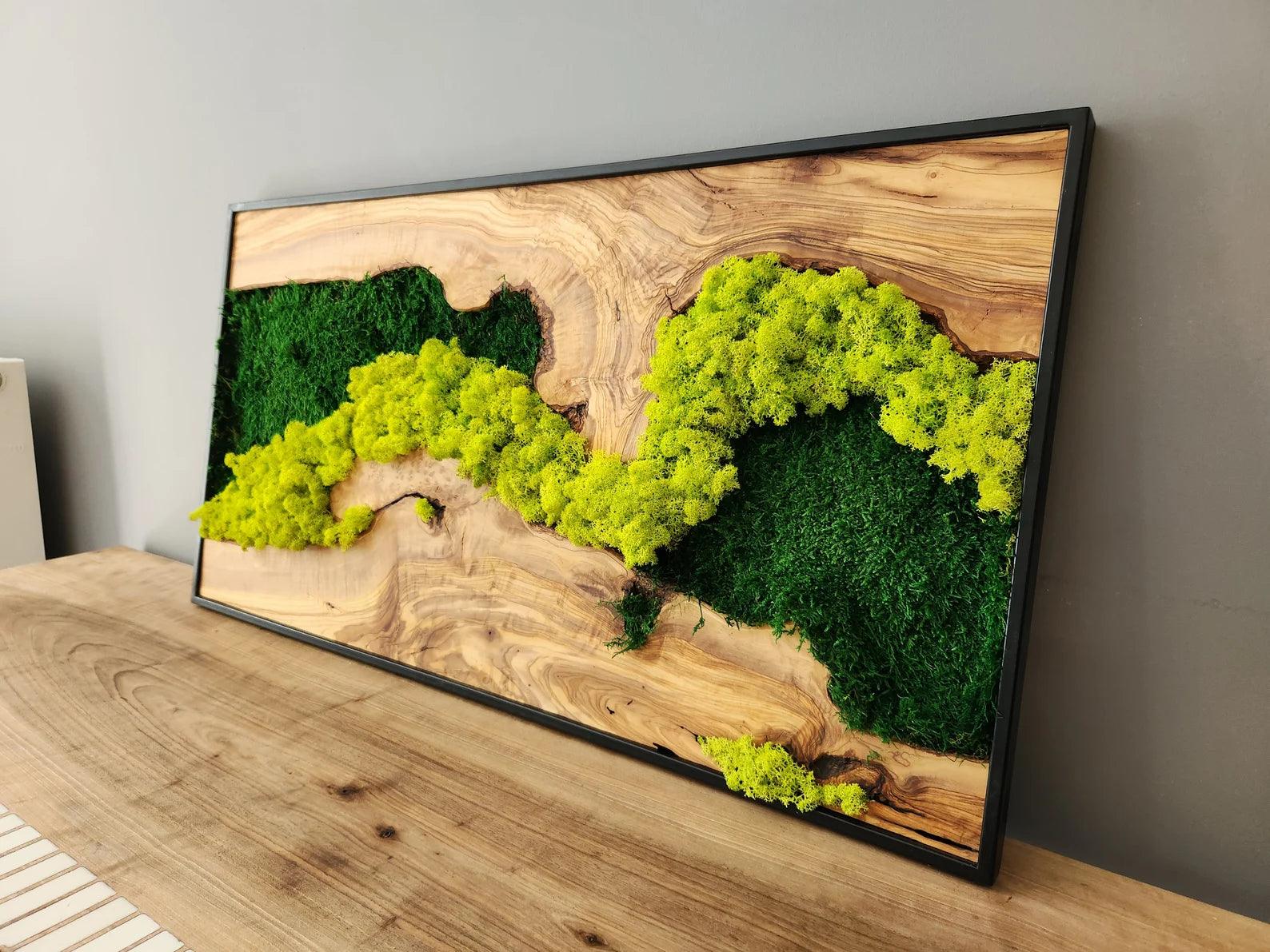 Handmade Moss & Olive Tree Wood Wall Art Rectangular | Preimum Wall Sculptures - Artdesigna