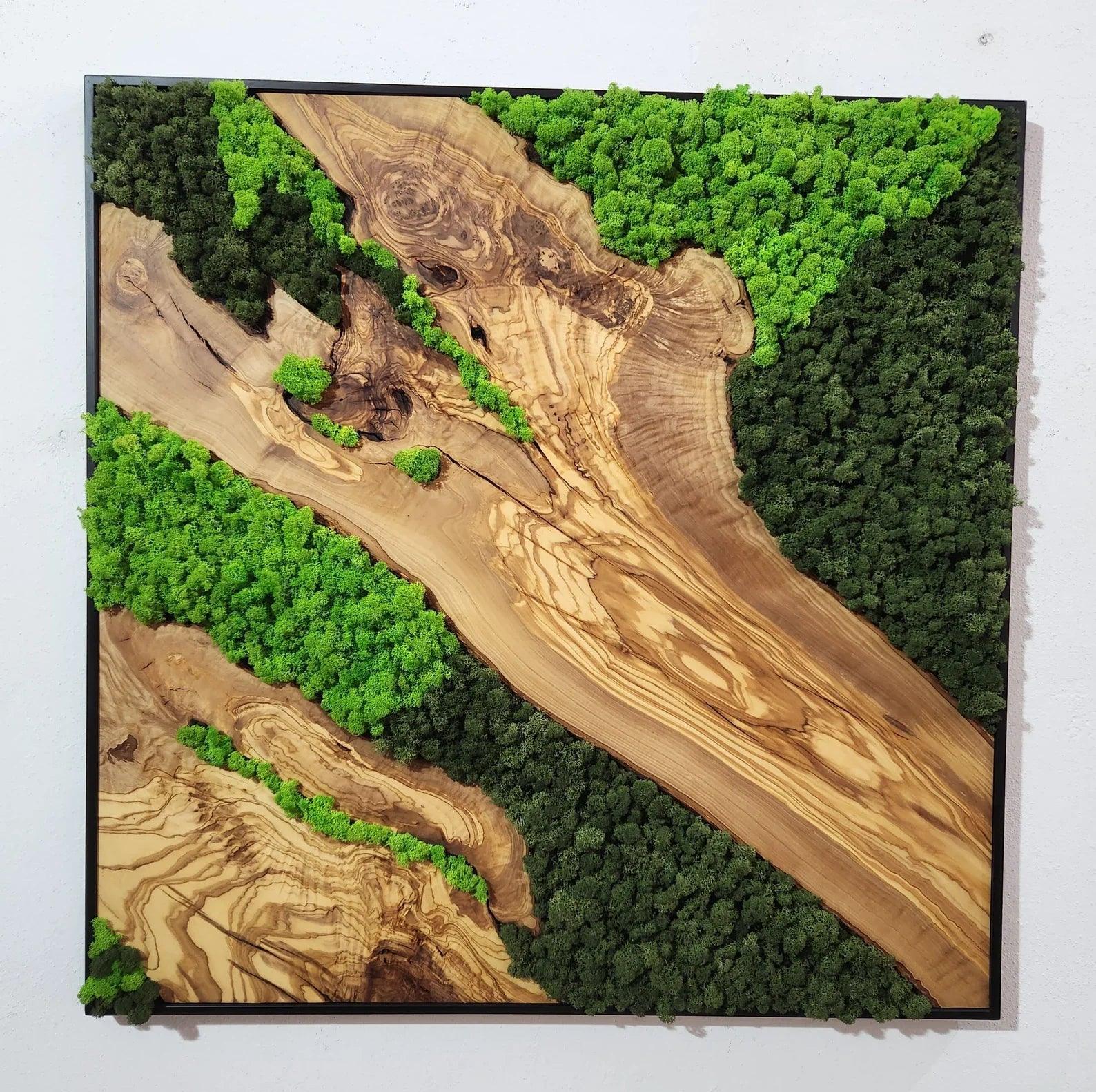 Moss and Olive Wood Tree Wall Art 3 Colors | Premium Handmade Wall Sculptures - Artdesigna