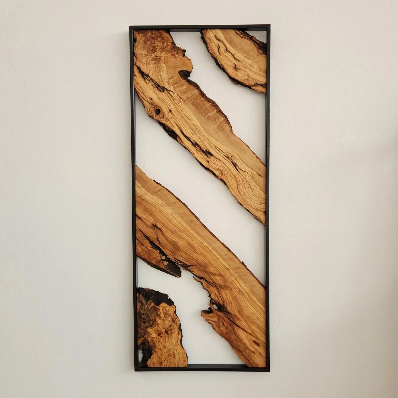 Handmade olive wood and metal wall art sculpture by Artdesigna, showcasing intricate wooden and metal design for wall decor.