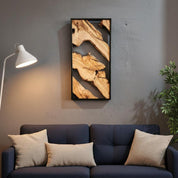 Handmade olive wood and metal wall art sculpture showcasing intricate wooden and metal design for modern home decor.