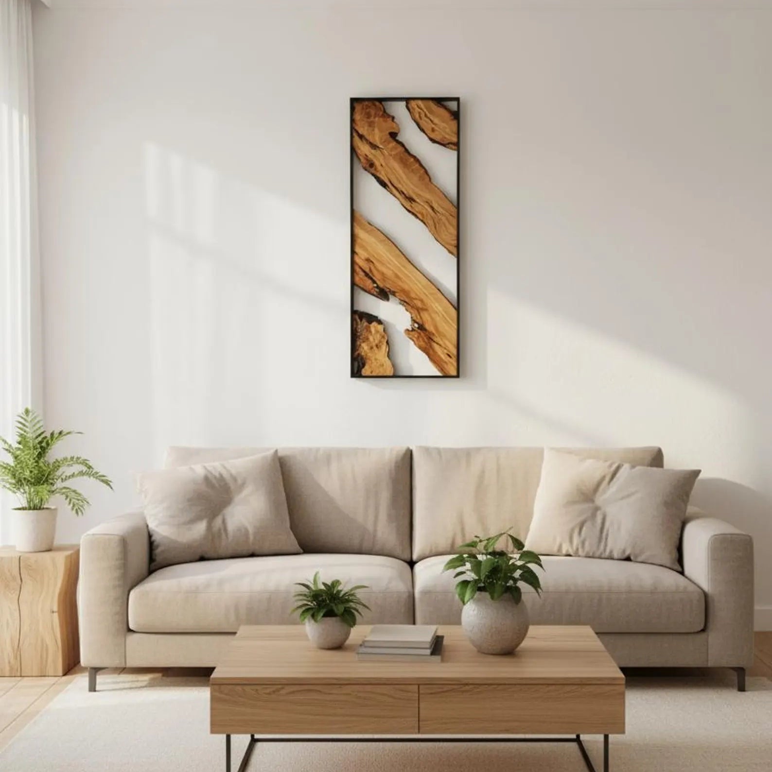 Handmade olive wood and metal wall art sculpture with intricate wooden design and metal accents, ideal for wall decoration.