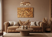 Handmade olive wood geometric wall sculpture by Artdesigna, showcasing natural wood grain and modern design for wall decor.