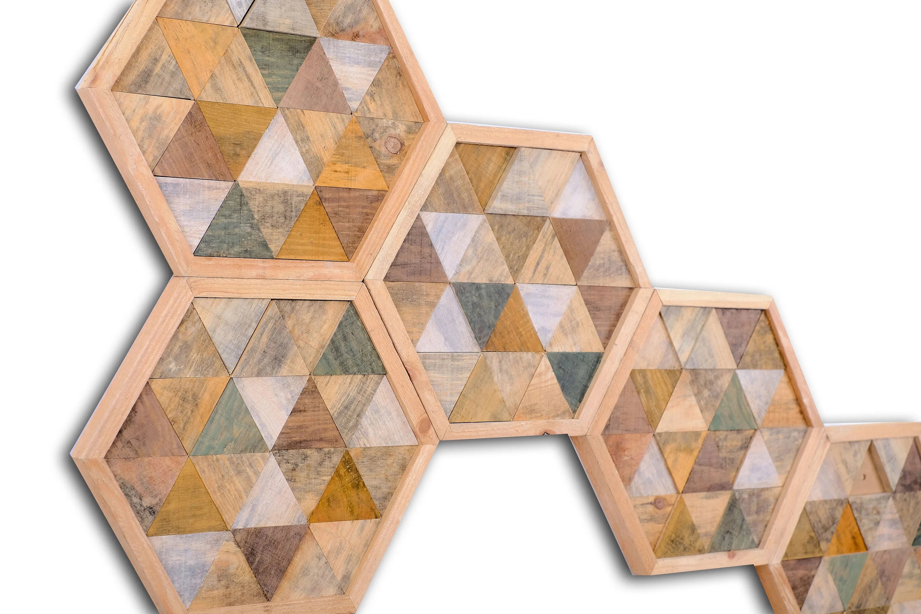 ・"Hexagonal-Rustic"・Premium Wood Handmade Wall Sculpture - Limited Edition