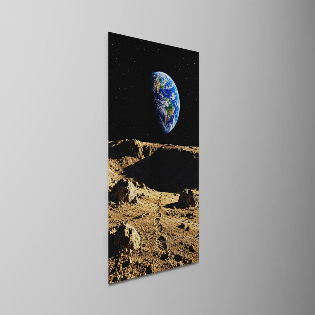 Footprints, Moon Dust glass wall art by Artdesigna, light moving across the glass