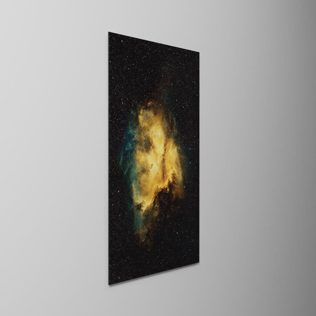 Golden Cloud, Black Sky glass wall art by Artdesigna, light moving across the glass