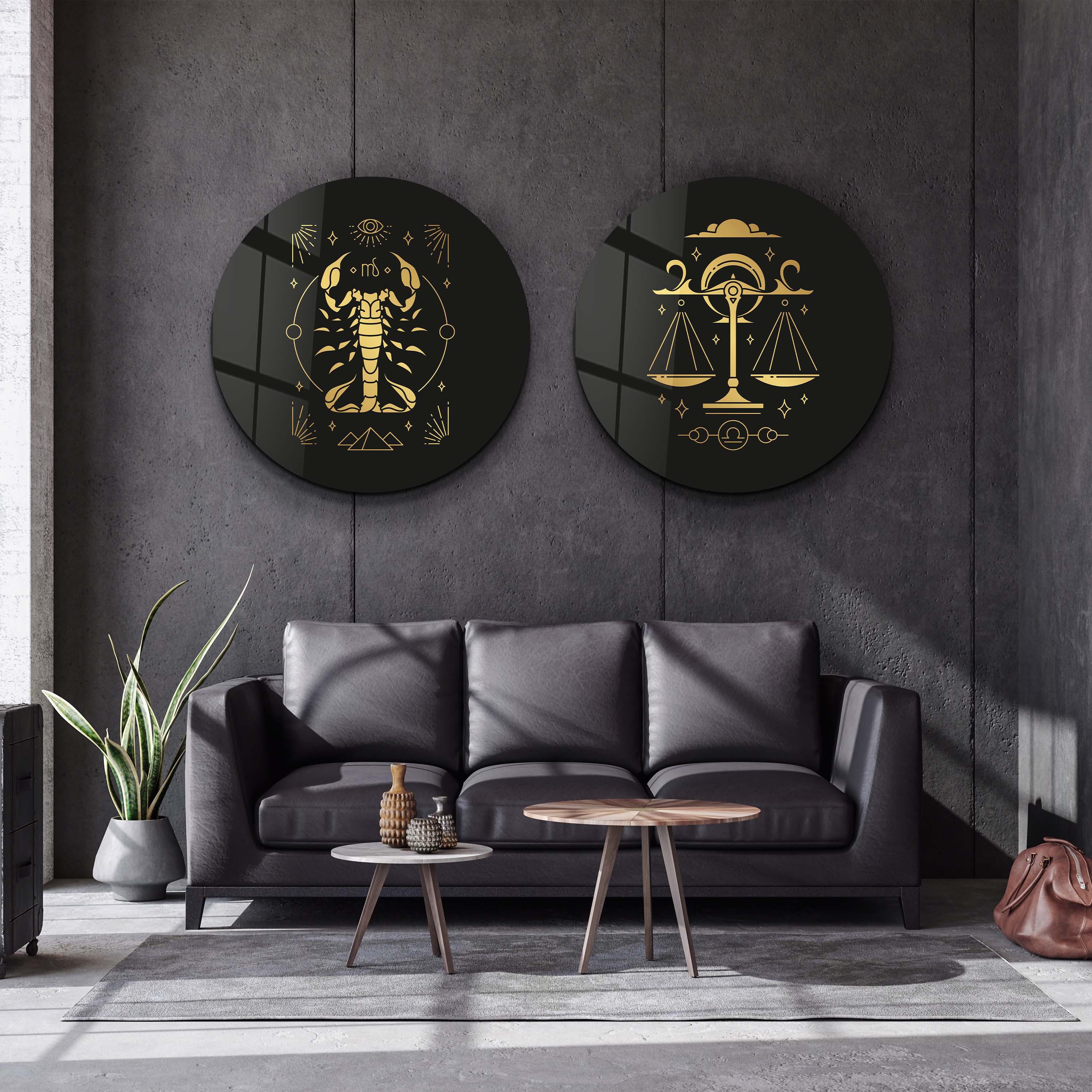 Zodiac Symbols - Rounded Glass Wall Art - Artdesigna