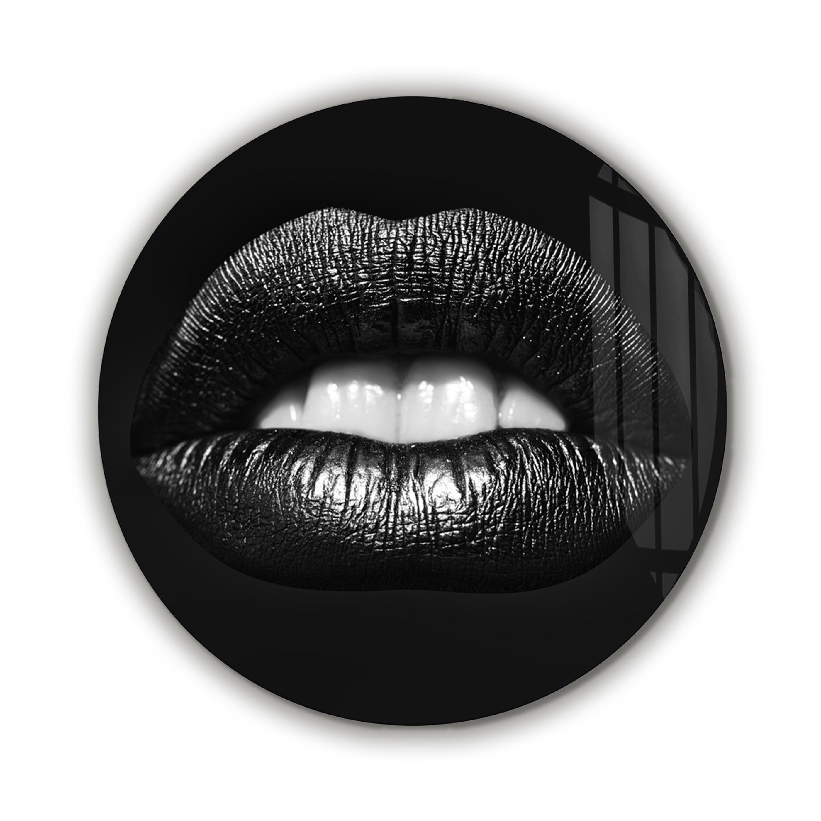 ・"Black Lips"・Rounded Glass Wall Art - ArtDesigna Glass Printing Wall Art