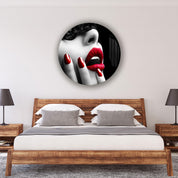 ・"Red Lips"・Rounded Glass Wall Art - ArtDesigna Glass Printing Wall Art