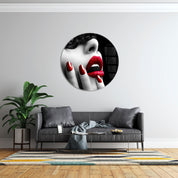 ・"Red Lips"・Rounded Glass Wall Art - ArtDesigna Glass Printing Wall Art