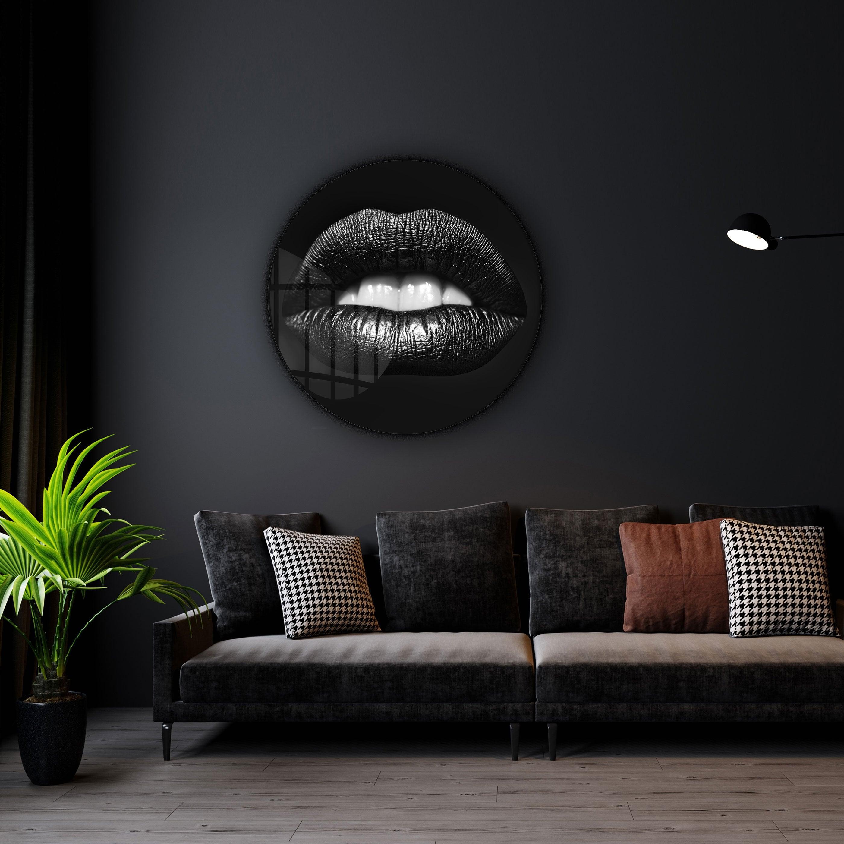 ・"Black Lips"・Rounded Glass Wall Art - ArtDesigna Glass Printing Wall Art