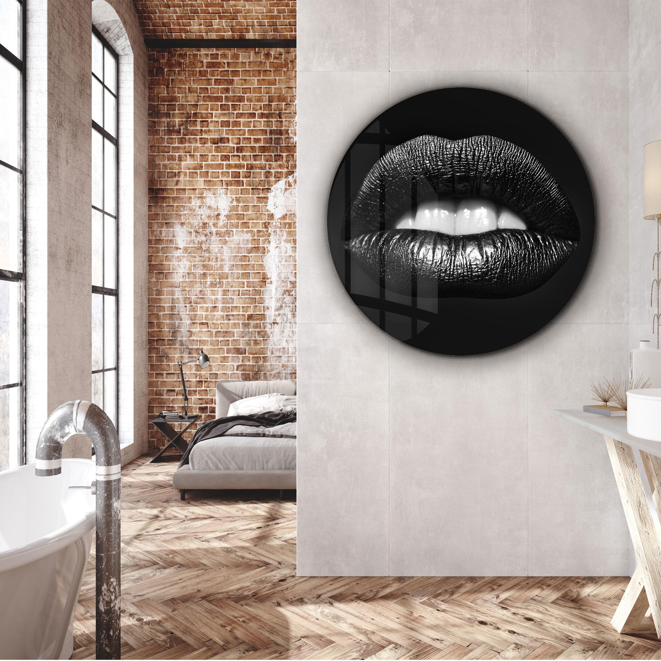 ・"Black Lips"・Rounded Glass Wall Art - ArtDesigna Glass Printing Wall Art