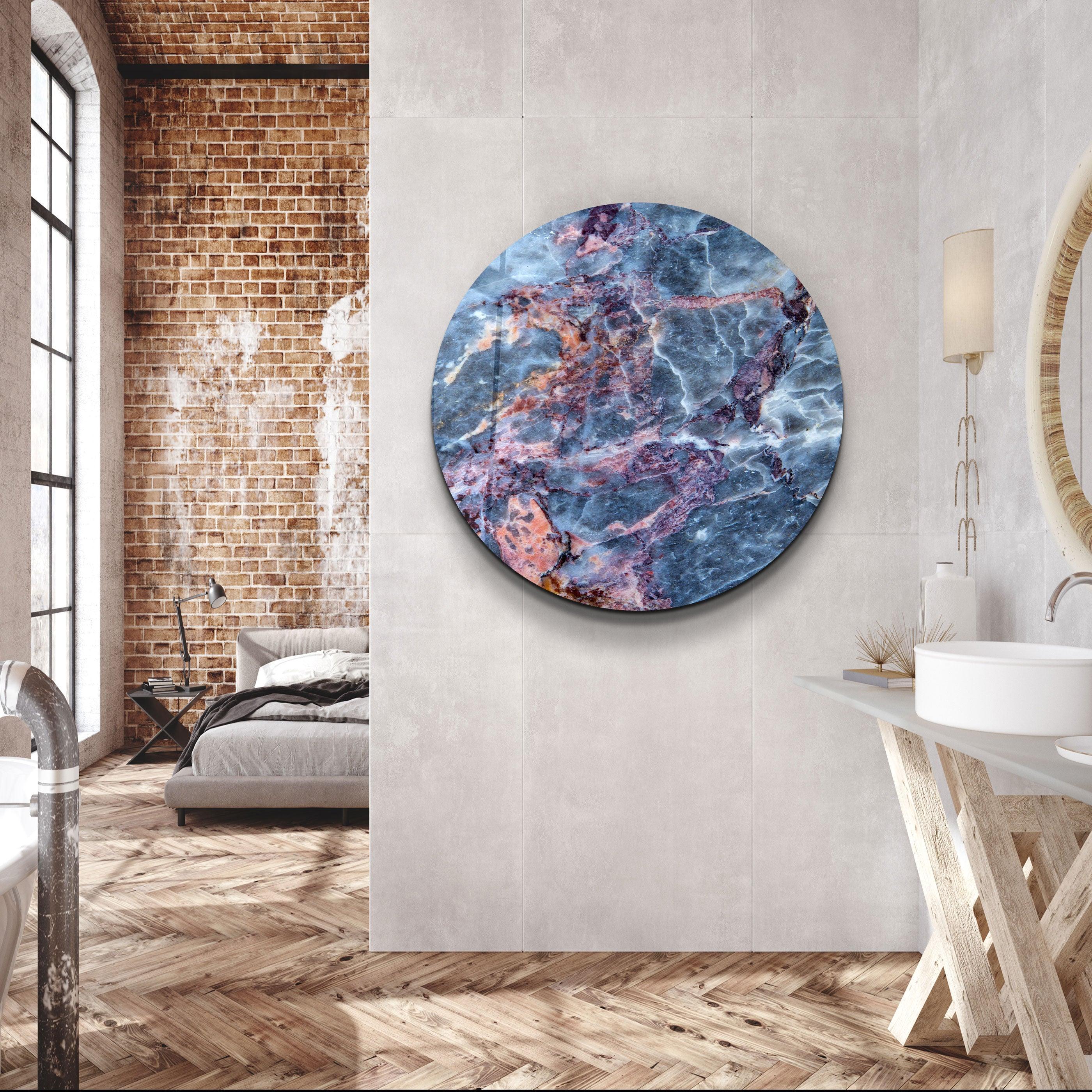 ・"Marble Blue Gray"・Rounded Glass Wall Art - ArtDesigna Glass Printing Wall Art