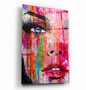 Colorful Woman Face | Glass Wall Art - Artdesigna