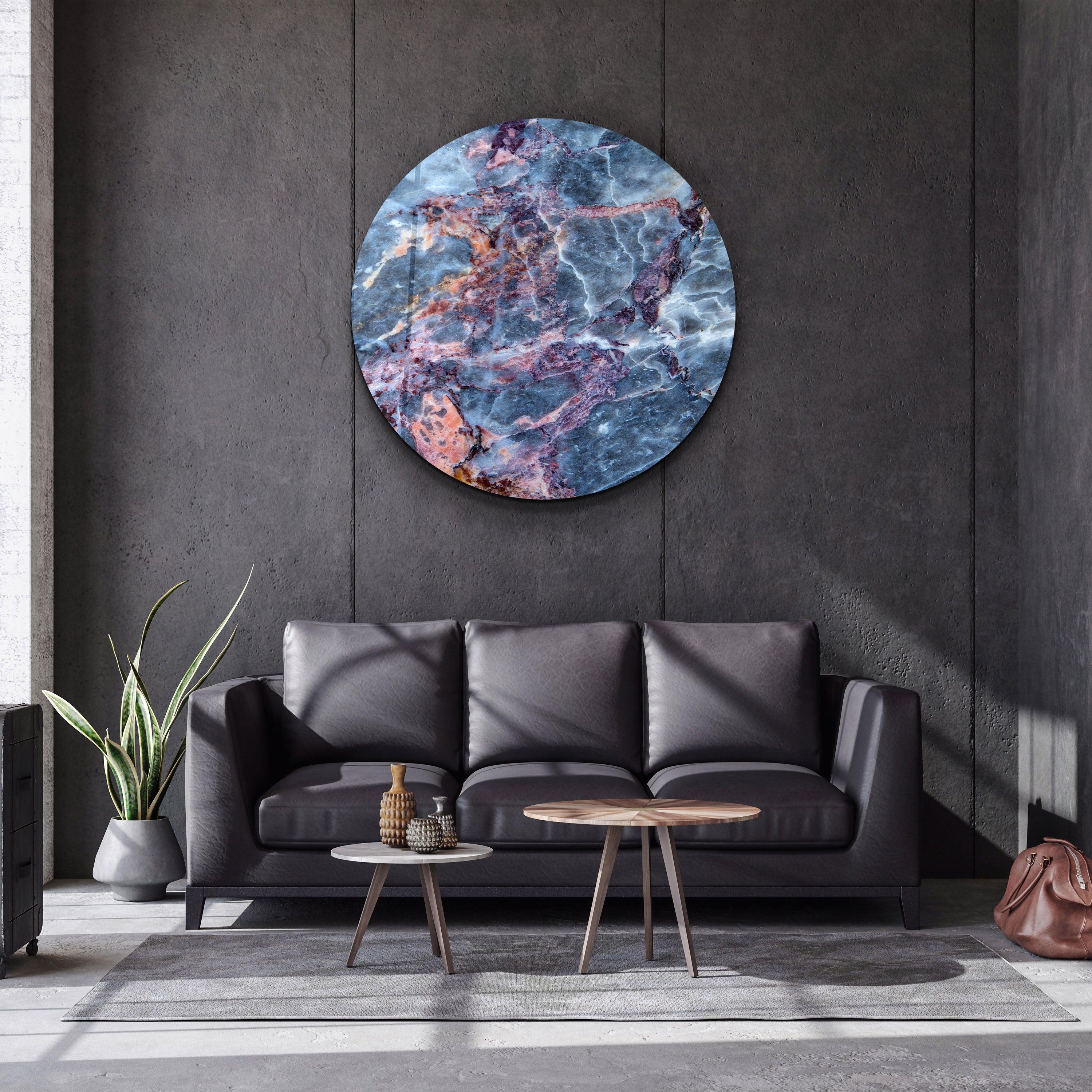 ・"Marble Blue Gray"・Rounded Glass Wall Art - ArtDesigna Glass Printing Wall Art