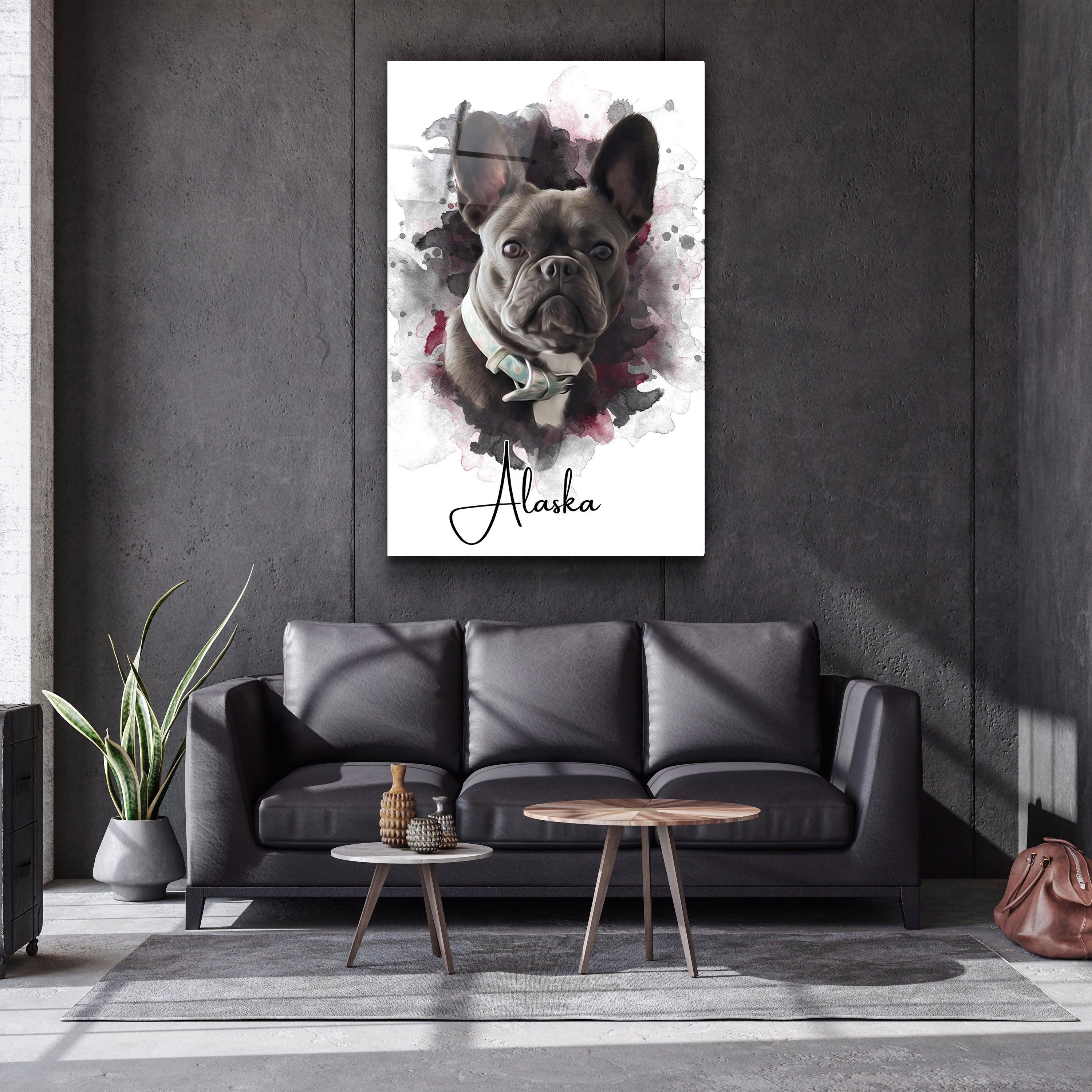 ."Watercolor Portrait - You & Your Pet - Custom Printing". Glass Wall Art - ArtDesigna Glass Printing Wall Art