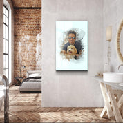 ."Watercolor Portrait - You & Your Pet - Custom Printing". Glass Wall Art - ArtDesigna Glass Printing Wall Art