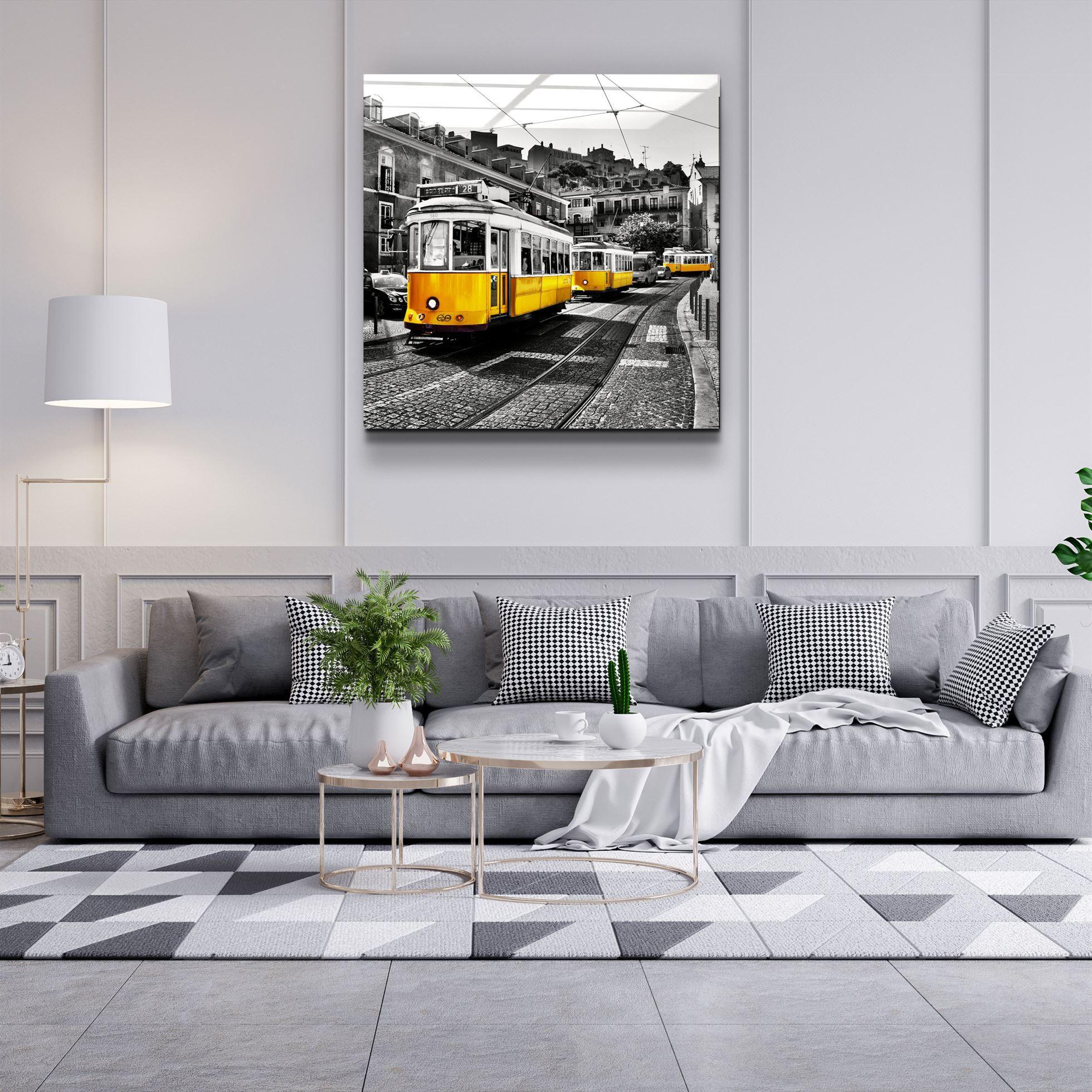 ・"Lisbon Yellow Tram"・Glass Wall Art - ArtDesigna Glass Printing Wall Art