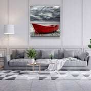 Solitude: The Red Vessel | Glass Wall Art - Artdesigna
