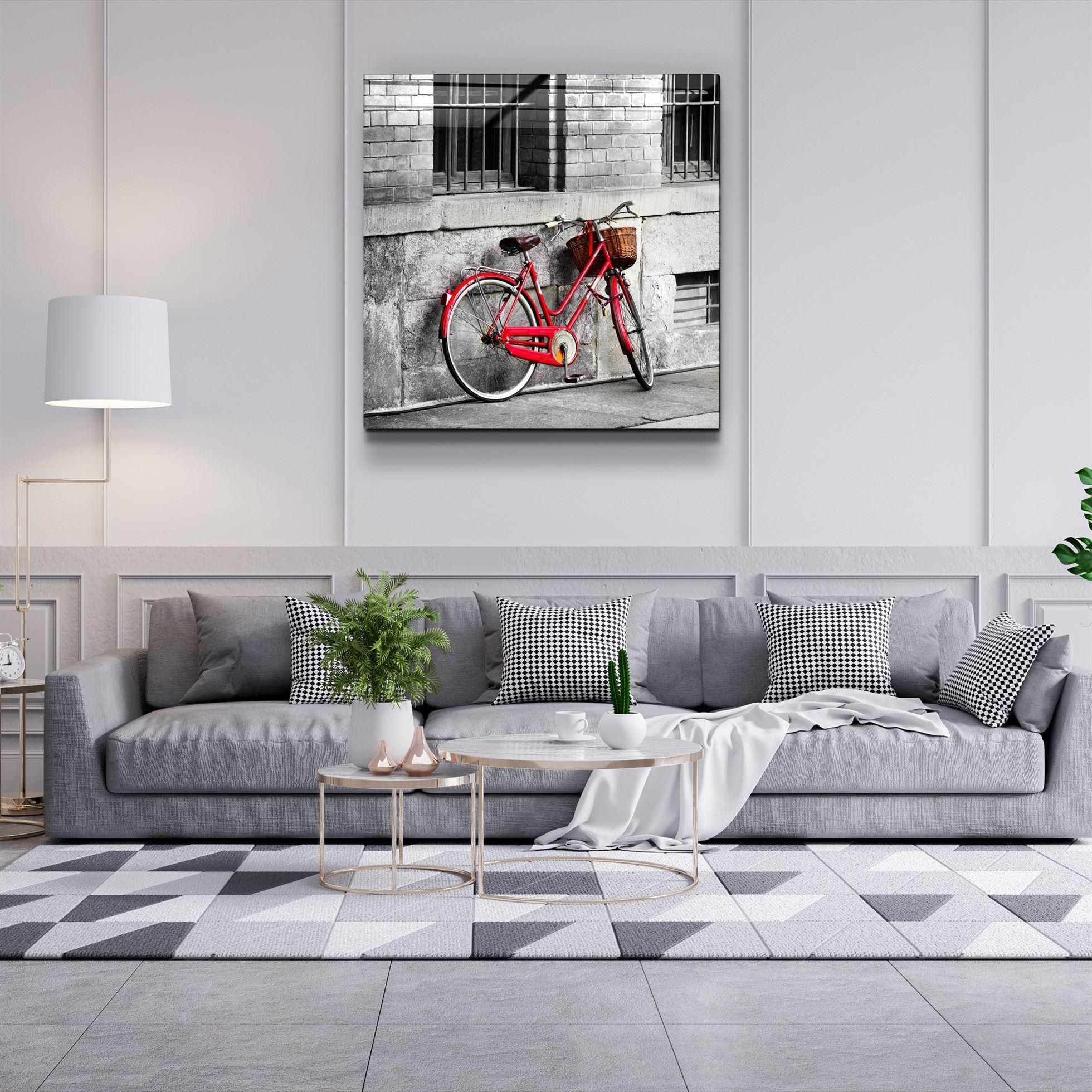 ・"Red Bicycle"・Glass Wall Art - ArtDesigna Glass Printing Wall Art