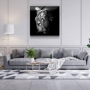 Tiger Black and White | Glass Wall Art - Artdesigna