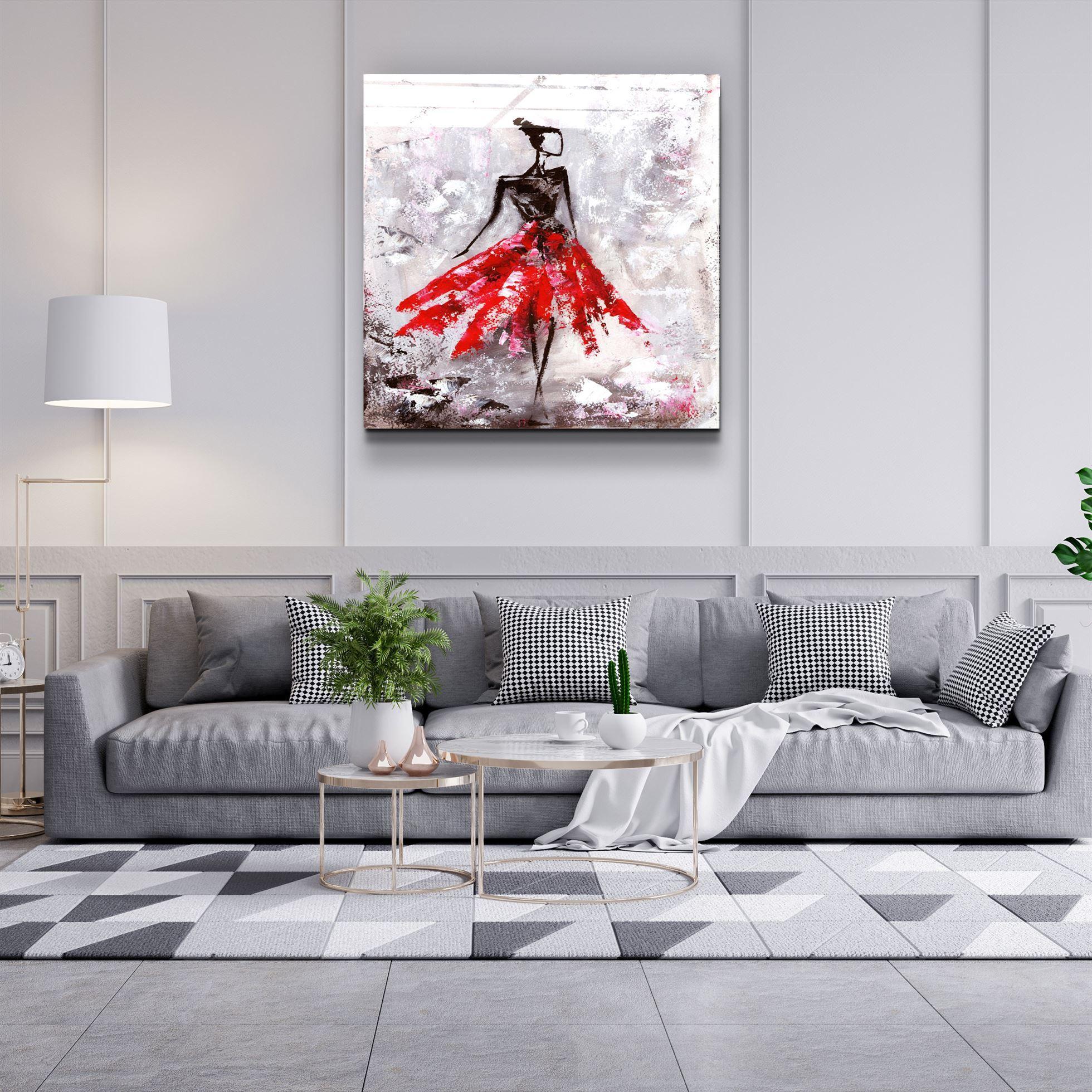 ・"Woman (Red)"・Glass Wall Art - ArtDesigna Glass Printing Wall Art