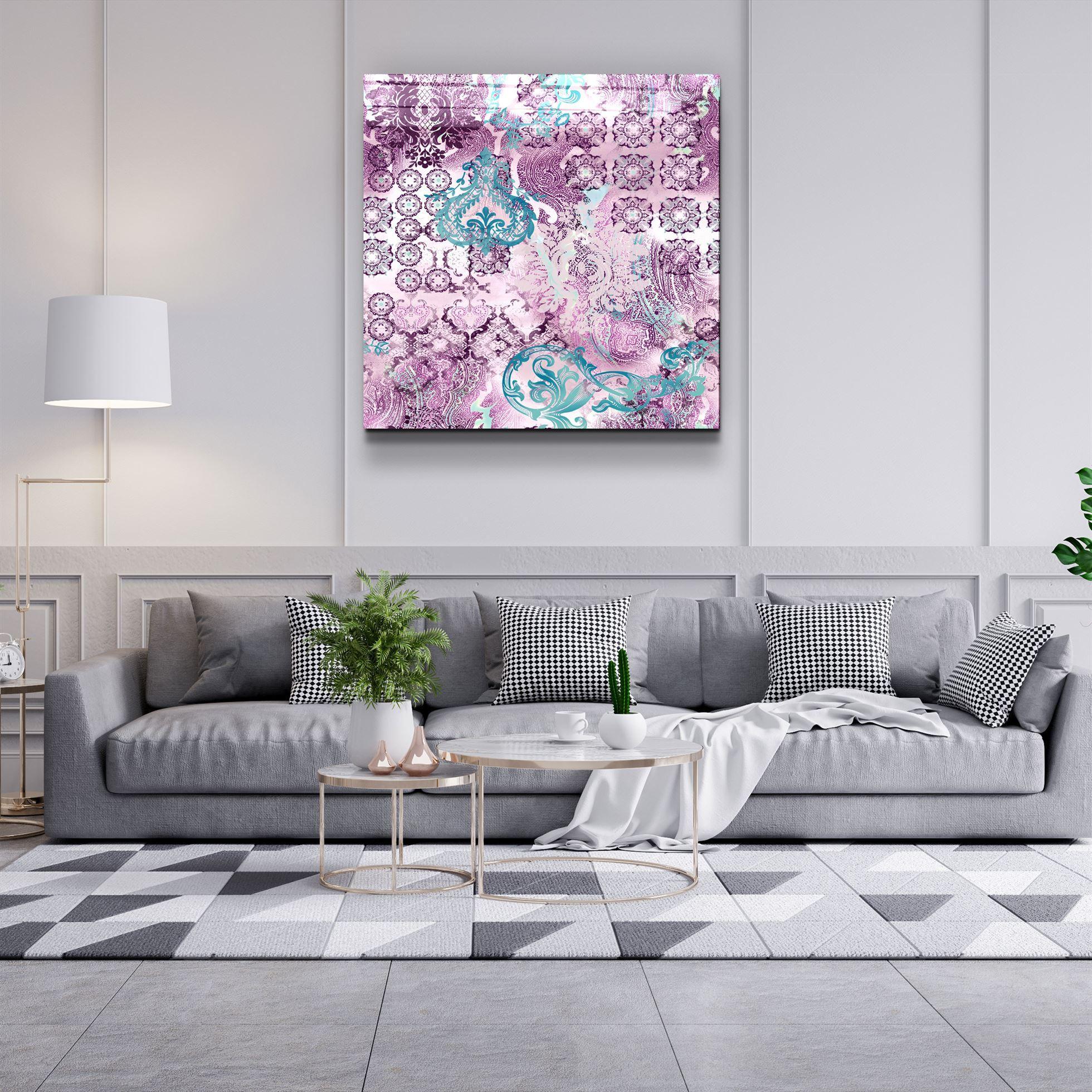 ・"Purple Damask"・Glass Wall Art - ArtDesigna Glass Printing Wall Art