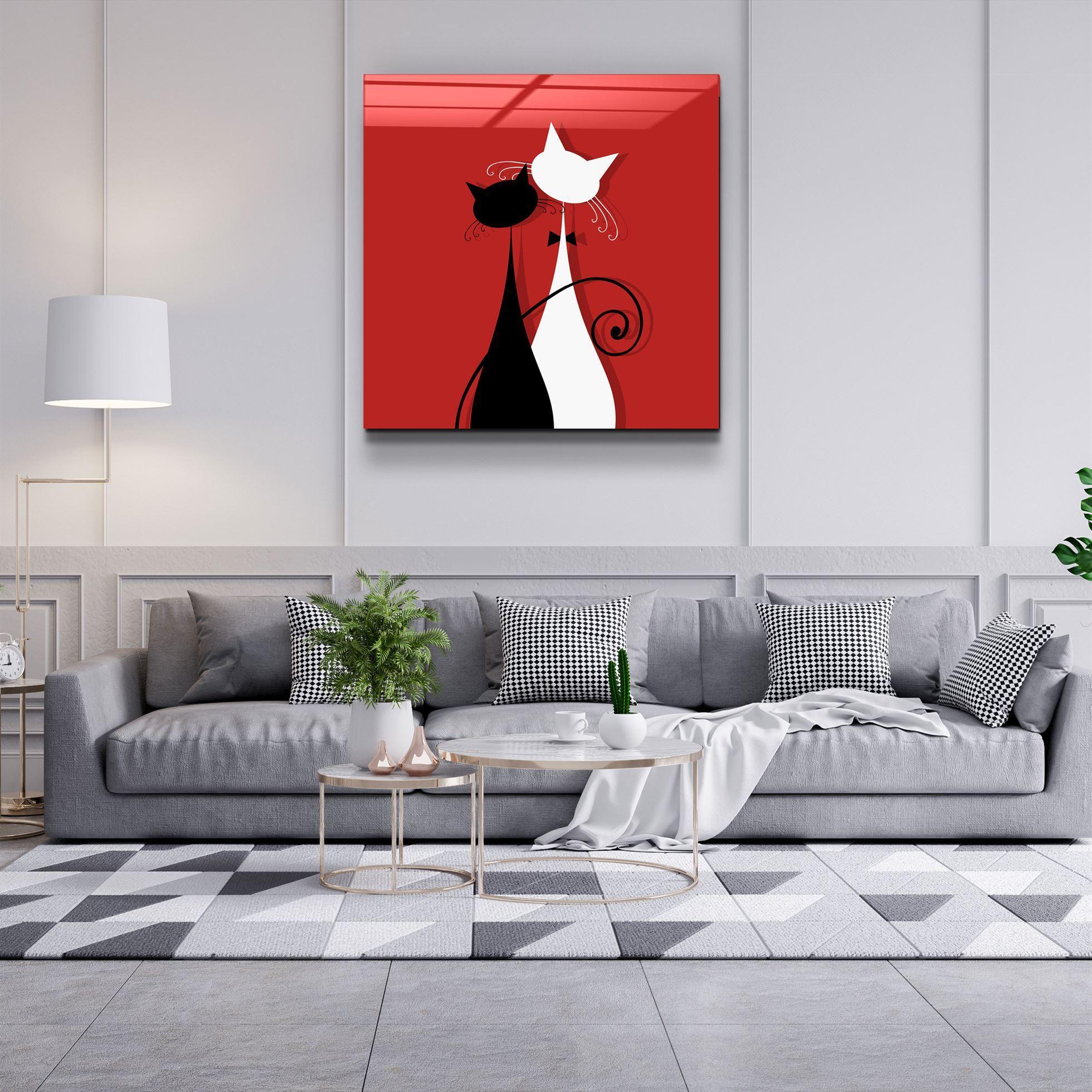 Cats in Love - Glass Wall Art - Artdesigna