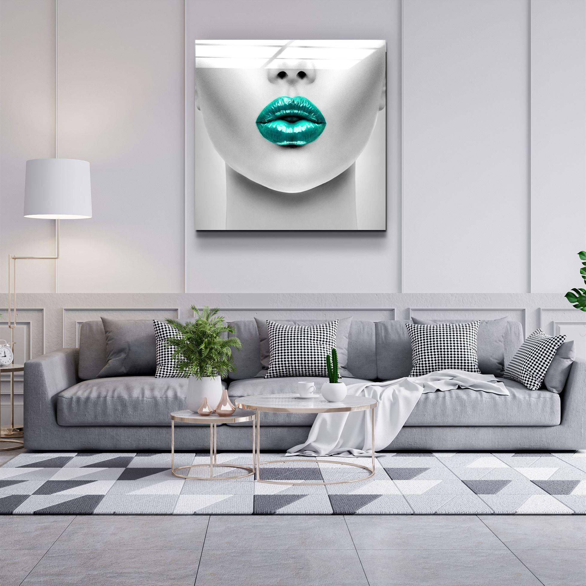 ・"Green Lips"・Glass Wall Art - ArtDesigna Glass Printing Wall Art
