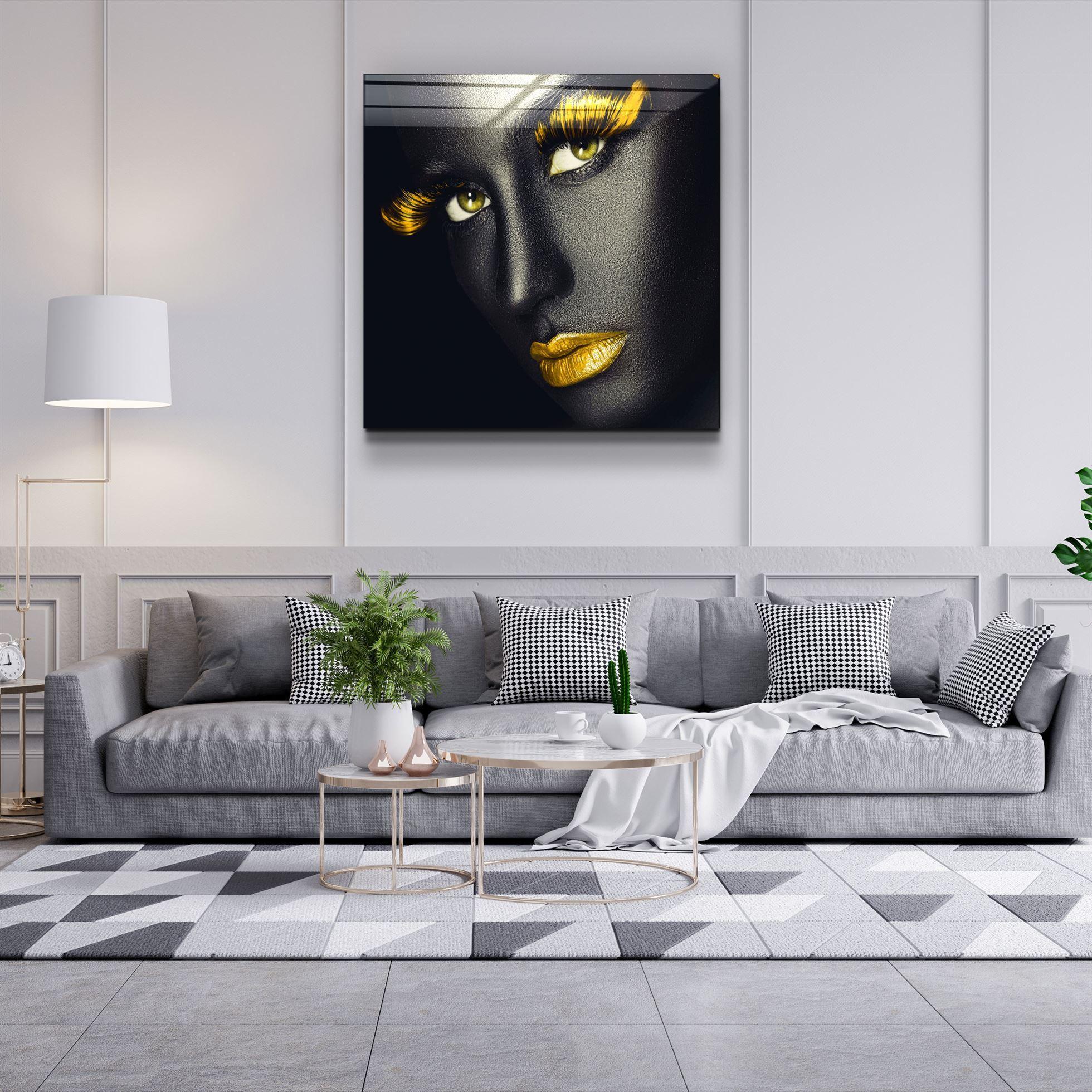 ・"Yellow Lips and Eyes"・Glass Wall Art - ArtDesigna Glass Printing Wall Art