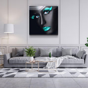 ・"Green Lips and Eyes"・Glass Wall Art - ArtDesigna Glass Printing Wall Art