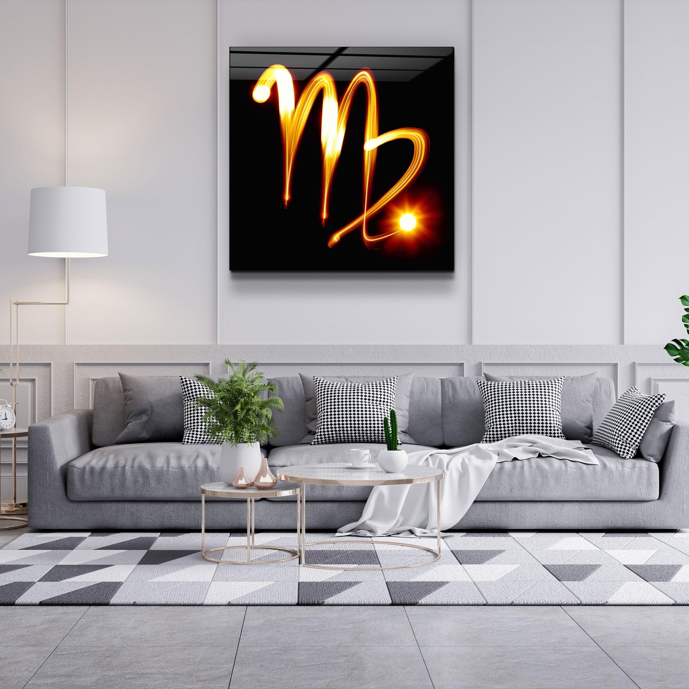 Zodiac Symbols in Black Glass Wall Art - Artdesigna