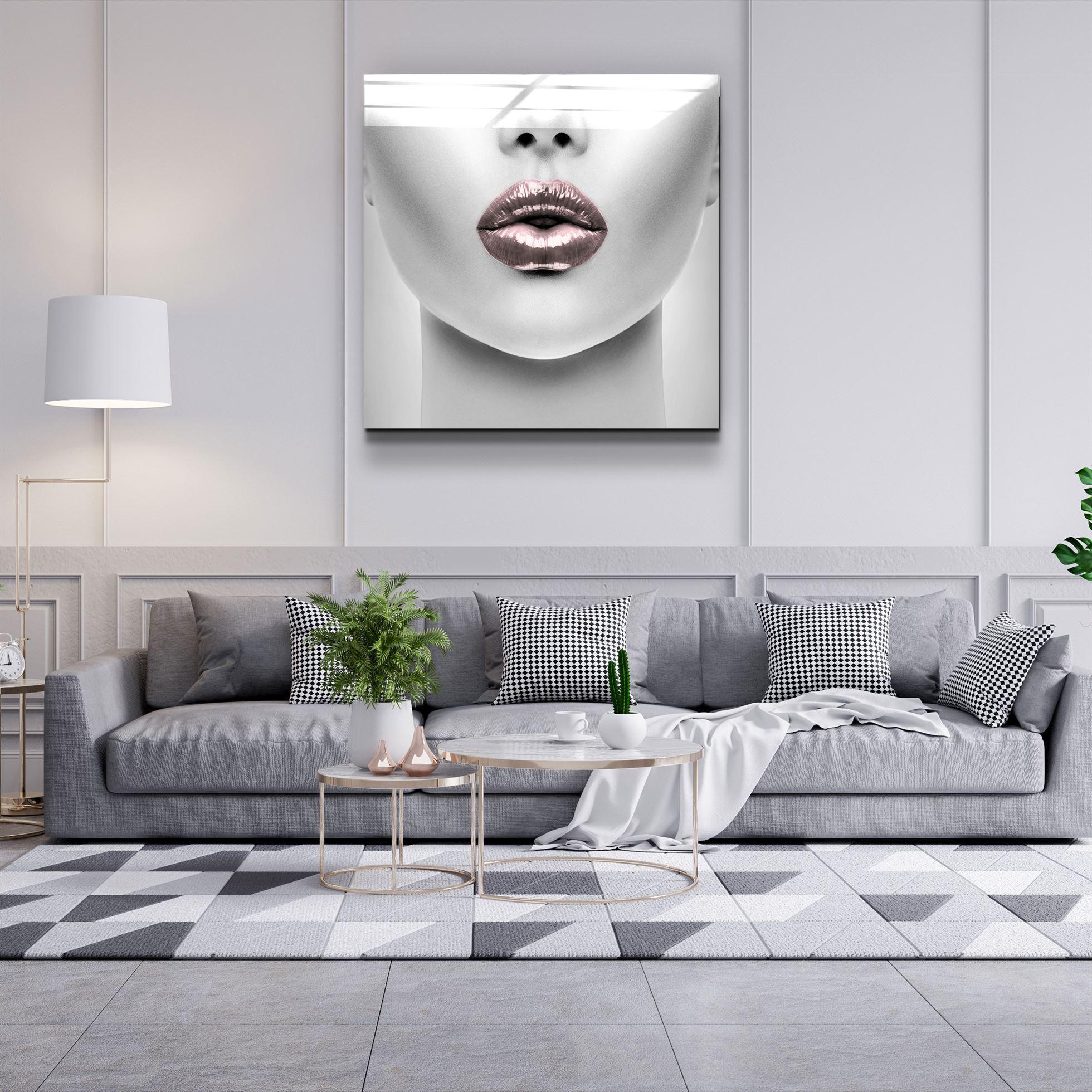 ・"Pink Lips"・Glass Wall Art - ArtDesigna Glass Printing Wall Art