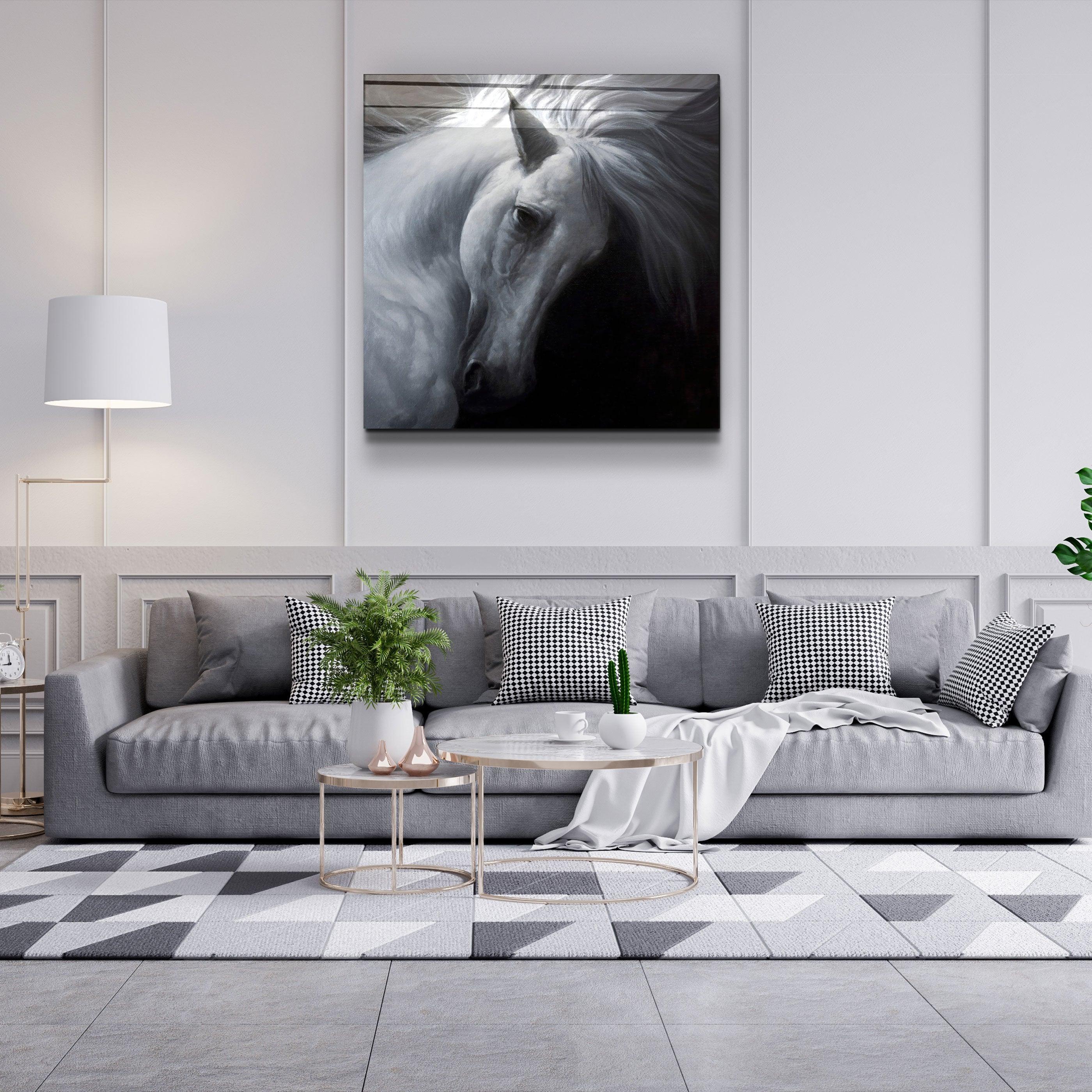 White Horse | Glass Wall Art - Artdesigna