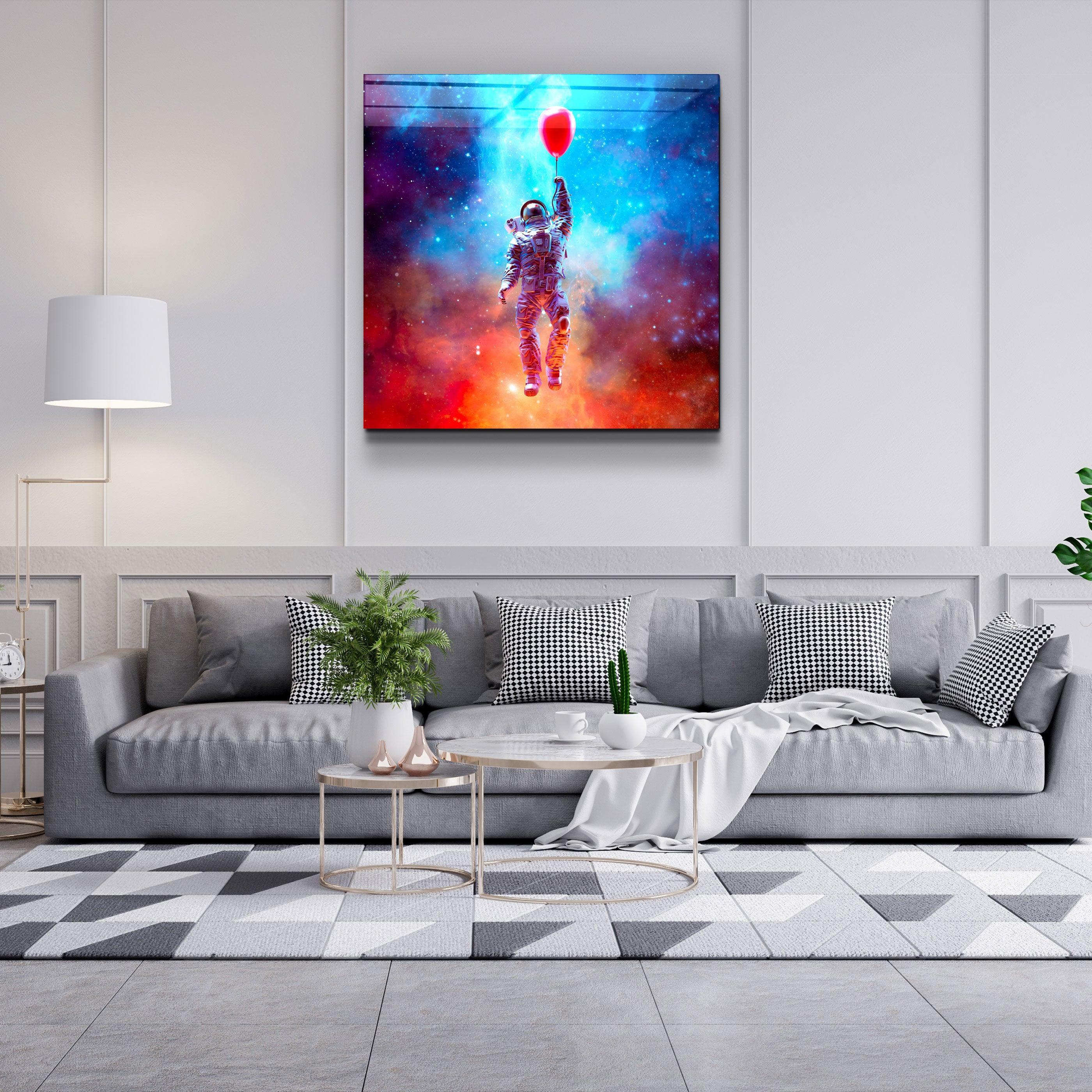・"Astronaut in the Sky and Baloon"・Glass Wall Art - ArtDesigna Glass Printing Wall Art