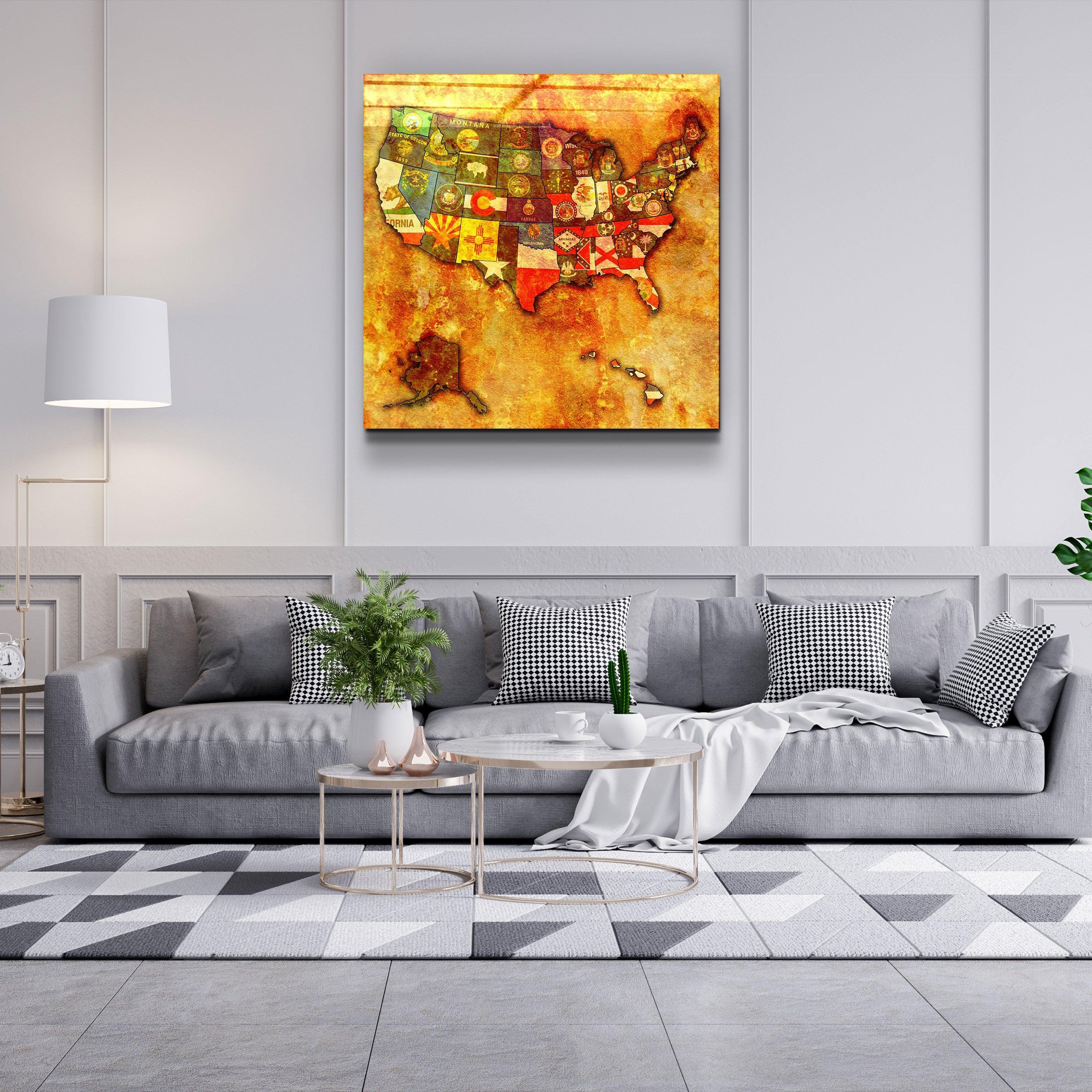 ・"Vintage Map US - All States"・Glass Wall Art - ArtDesigna Glass Printing Wall Art