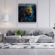 ."Majestic Blue-Eyed Leopard". Secret World Collection Glass Wall Art - ArtDesigna Glass Printing Wall Art