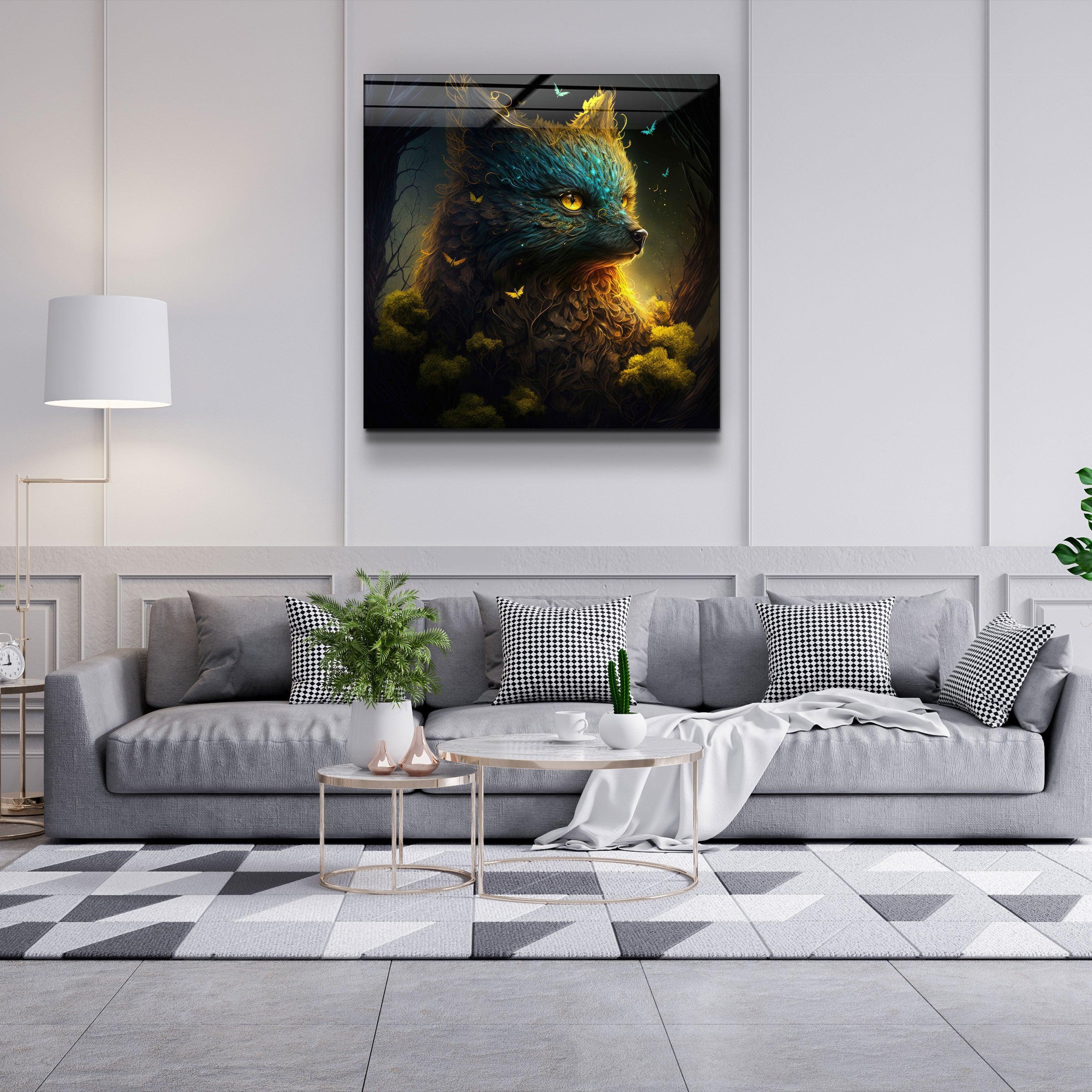 ."Glimmering Gold Fox". Secret World Collection Glass Wall Art - ArtDesigna Glass Printing Wall Art