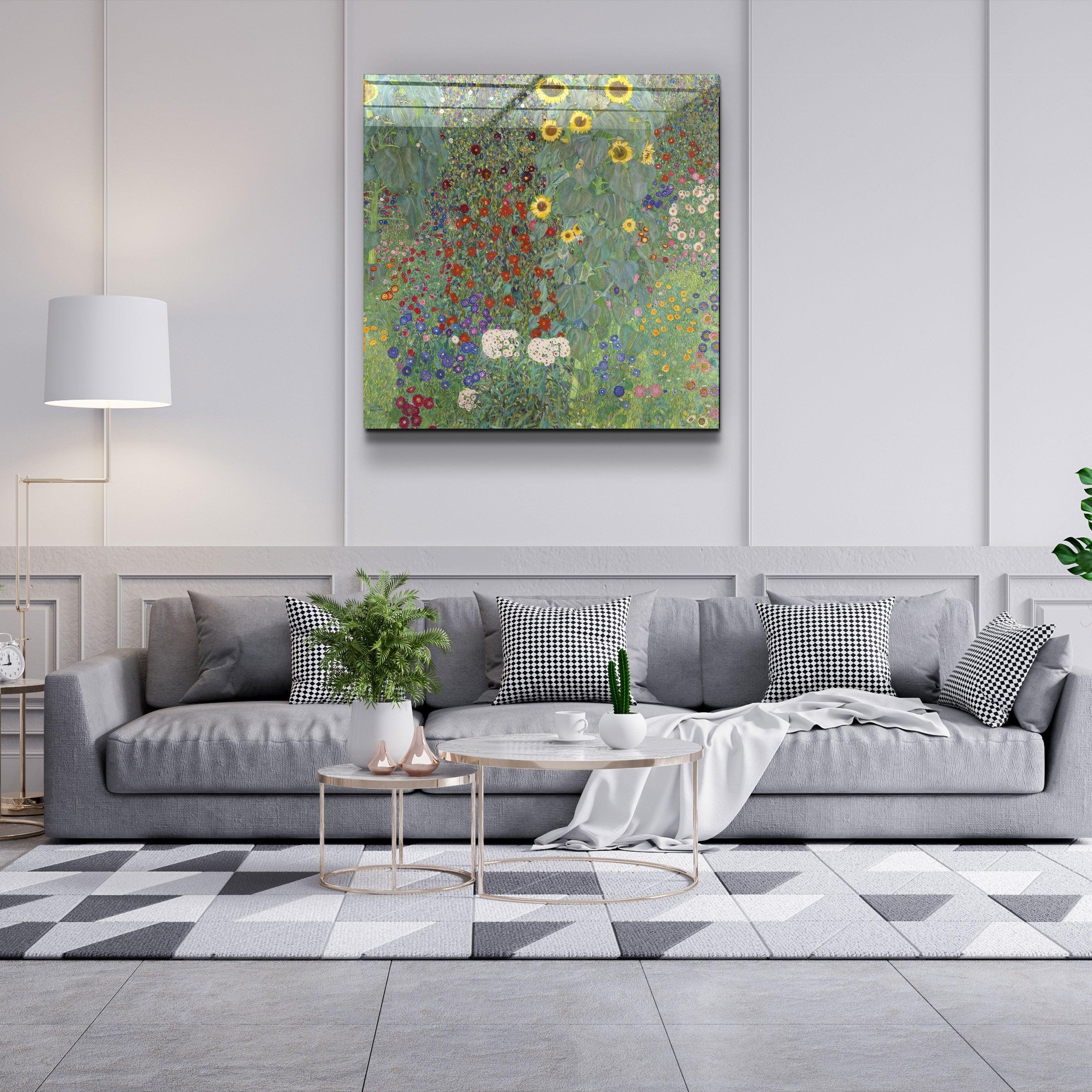 ."Gustav Klimt's Farm Garden with Sunflowers (1907)". Glass Wall Art - ArtDesigna Glass Printing Wall Art